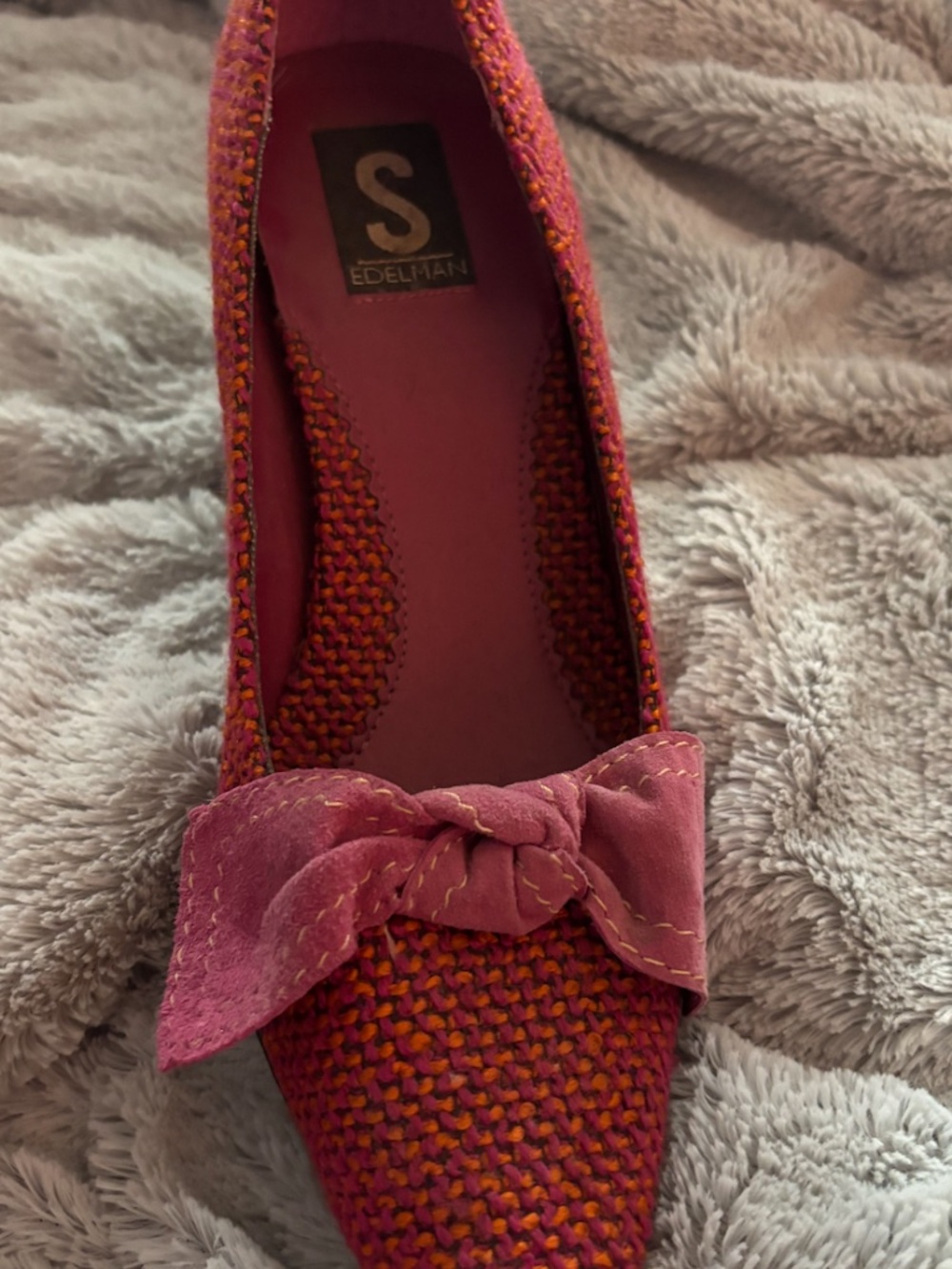 S by Sam Edelman Pink Orange Tweed Bow Pointed Toe Pumps